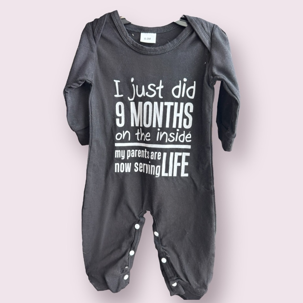Baby Graphic Romper 0-3M Long Sleeve Snap Onesie 9 Months Inside Text